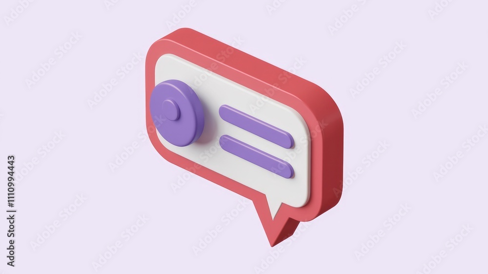 Poster 3D render of a pink speech bubble with a purple icon.