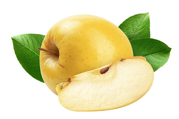 yellow Apple isolated on white background, full depth of field