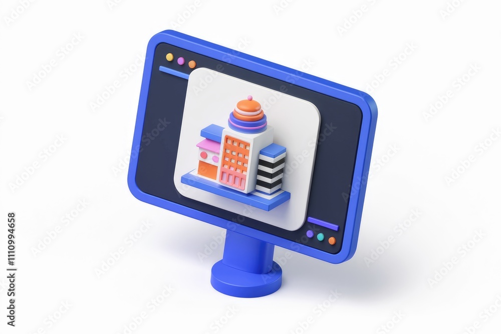 Aufkleber 3D illustration of a colorful building on a computer screen.