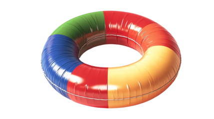 Colorful inflatable life ring with a white isolated background
