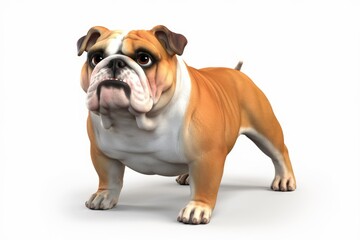 Obraz premium A brown and white bulldog standing on a white background.