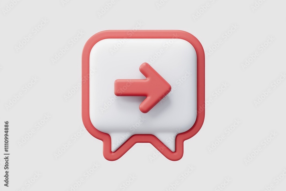 Poster 3d rendered red arrow inside a white speech bubble.