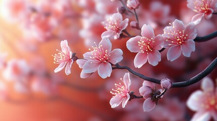 Obraz premium Delicate cherry blossoms symbolizing prosperity for Chinese New Year