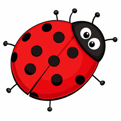 Cute lady bug, lady bird. Cartoon kawaii funny baby character. Happy Valentines Day. Black and red insect icon. Card Sticker print. Childish style. Flat design. White background. Isolated. Vector
