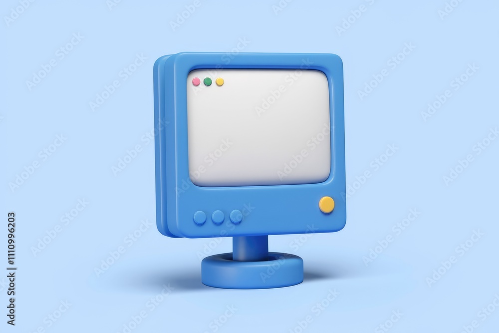 Poster a blue 3d rendering of a vintage computer monitor