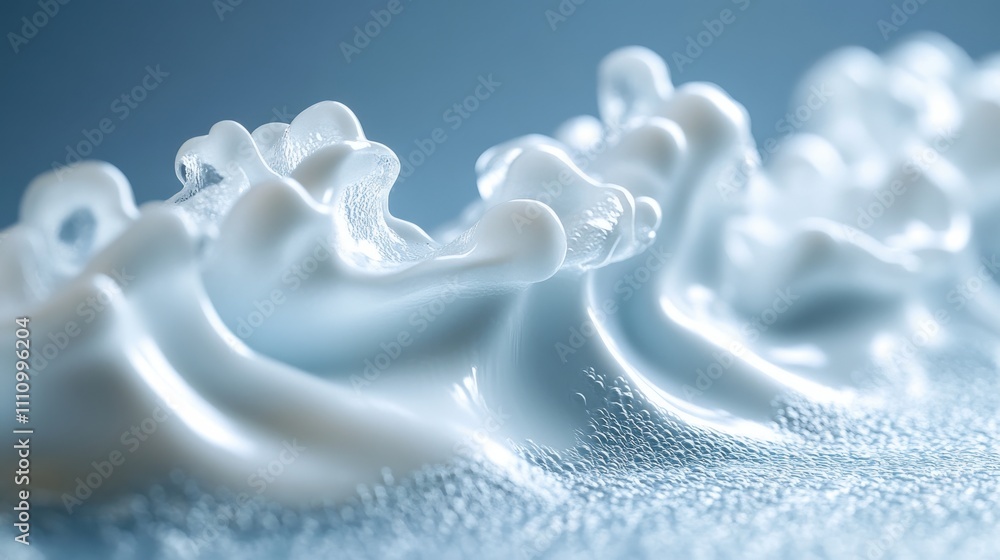 Poster close-up view of whipped cream peaks creating artistic patterns on a soft background, ideal for food