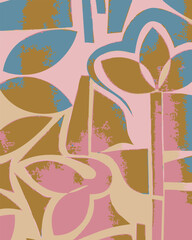 Abstract Big flowers pattern, upscale floral pattern. graphical textures floral, trendy colors pattern , flowers background with leaves. vector illustration.