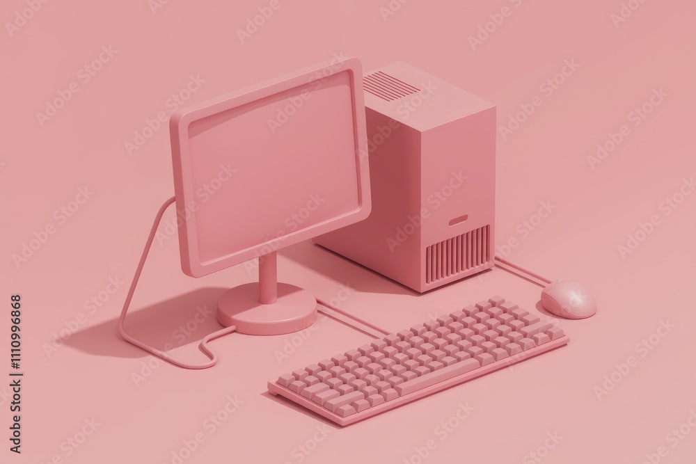 Aufkleber A pink computer with a keyboard  mouse  and monitor.