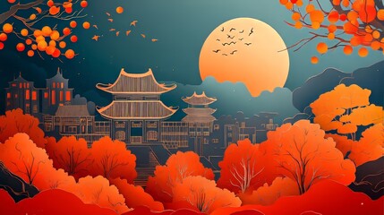 chinese temple in sunset