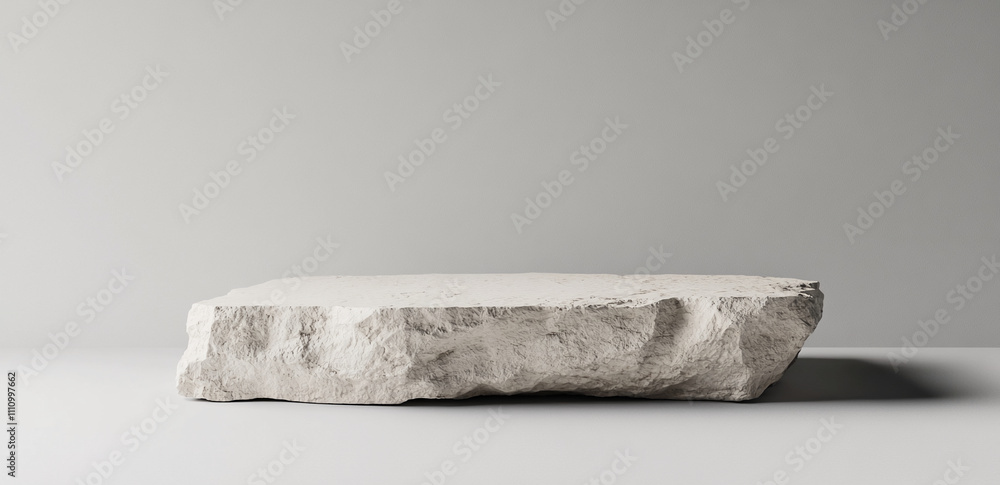 Poster large white stone slab positioned on a clean surface in a minimalist indoor setting