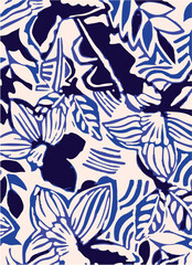 Abstract Big flowers pattern, upscale floral pattern. graphical textures floral, trendy colors pattern , flowers background with leaves. vector illustration.