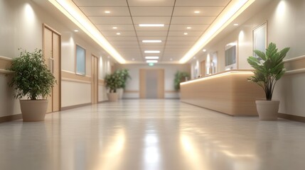 Fototapeta premium Serene Hospital Corridor: Modern Healthcare Interior Design
