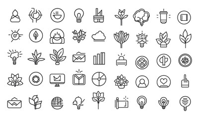 Set of Minimalist Line Art Icons for Business and Nature ecology