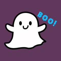 Little cute ghost Cartoon spooky character flat style isolated on Dusty Purple background minimal illustration