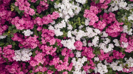 Fototapeta premium Aerial View of Vibrant Pink and White Flowering Shrubs
