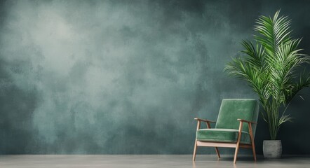 Modern interior design with a green accent wall and stylish chair in a bright space