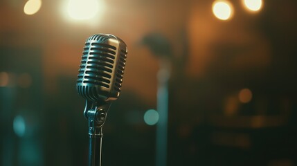 Vintage microphone in atmospheric concert setting