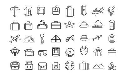 Collection of Summer and Travel Themed Outline Icons