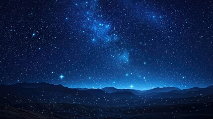 Fototapeta premium Breathtaking Night Sky Filled with Stars Over Majestic Mountain Range Illuminated by Milky Way Galactic Band in a Clear Dark Blue Atmosphere
