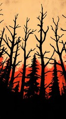 Dreamlike forest design featuring pyrography-inspired details seamlessly combined with digital art for a mystical visual experience.
