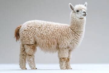 Fototapeta premium White Alpaca Standing in Winter Snow