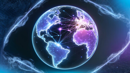 Obraz premium Globe with glowing connections illustrating global networking and communication in a digital age