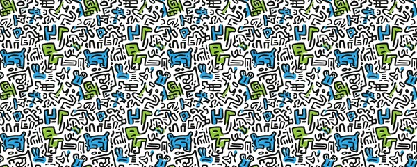 Obraz premium seamless pattern of Abstract doodle pattern blue green vibrant playful energy 