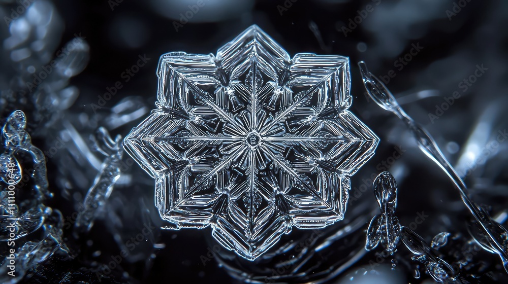 Aufkleber intricate snowflake on dark background highlighting nature's unique geometry and crystal structure i