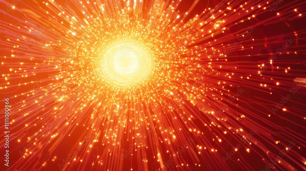 Poster abstract fiery explosion with glowing particles.