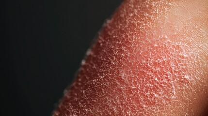 Fototapeta premium Close-Up of Dry, Flaky Skin Texture Revealing Fine Cracks and Peeling Layers on Human Body Highlighting Skin Health and Conditions in Natural Light