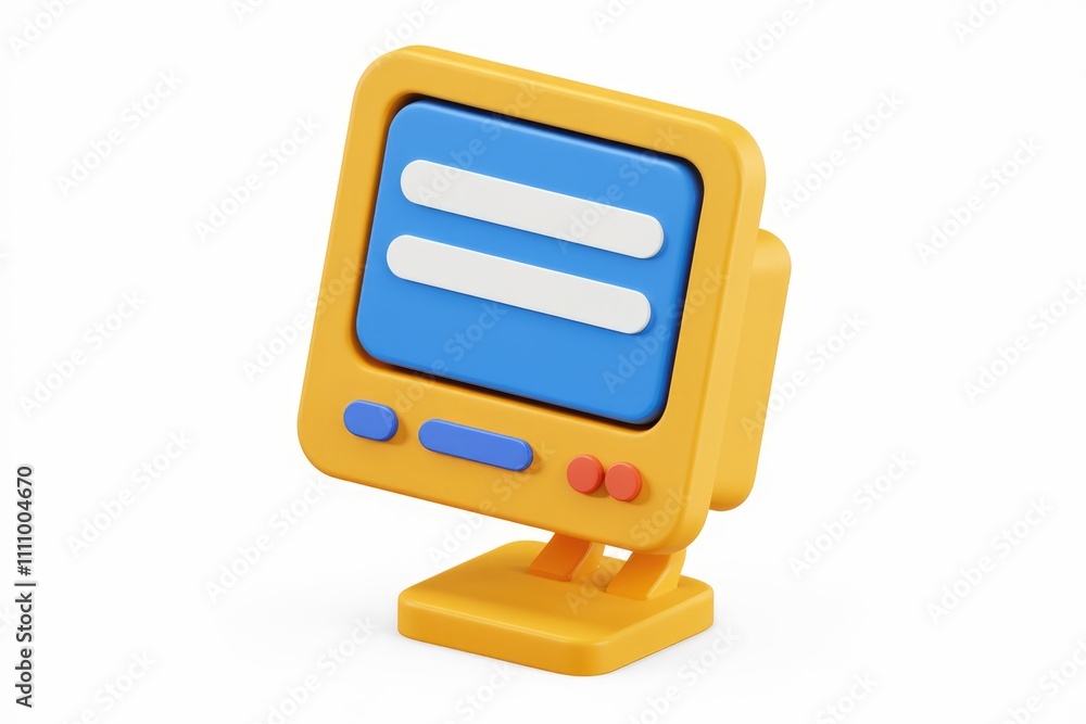 Poster A 3D rendering of a yellow computer monitor with a blue screen and white lines.