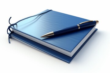 Isolated office supplies  dark blue and gray document folder, pen, and notebook on white background