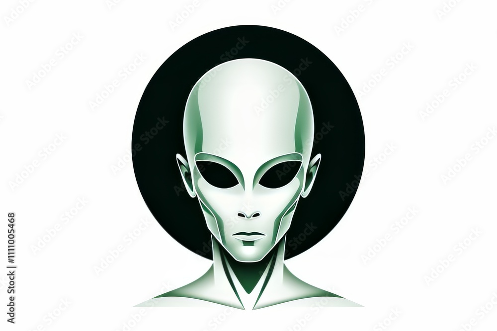 Poster minimalist alien design featuring simple shapes and colors on a clean white background