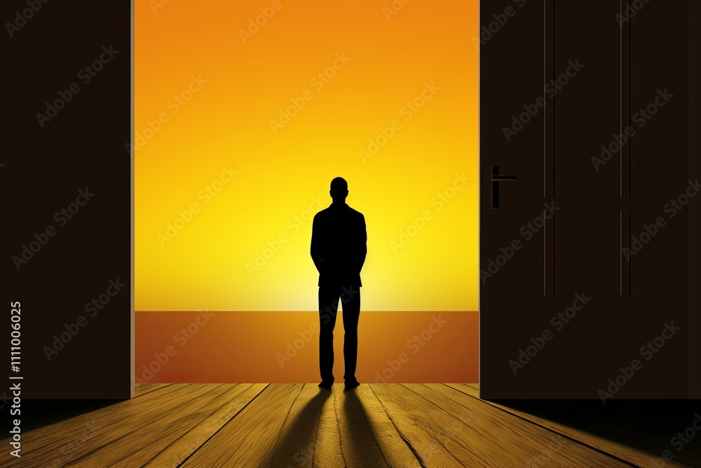 Aufkleber silhouette of a worker gazing out the window with space for captions below the frame