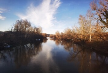 South Morava  River. Sunny cold winter day on the river.- South Morava river - Serbia