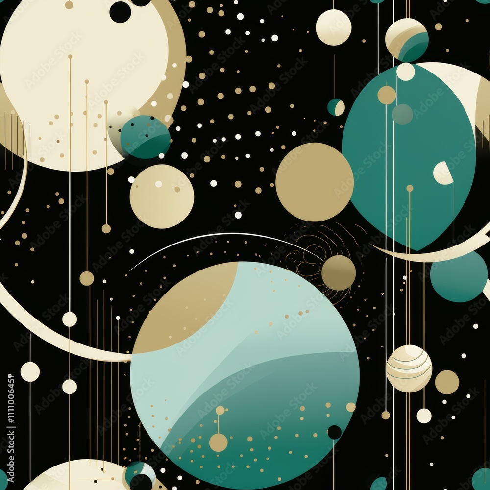Poster minimalistic pattern featuring repeating stripes and dots in two complementary colors