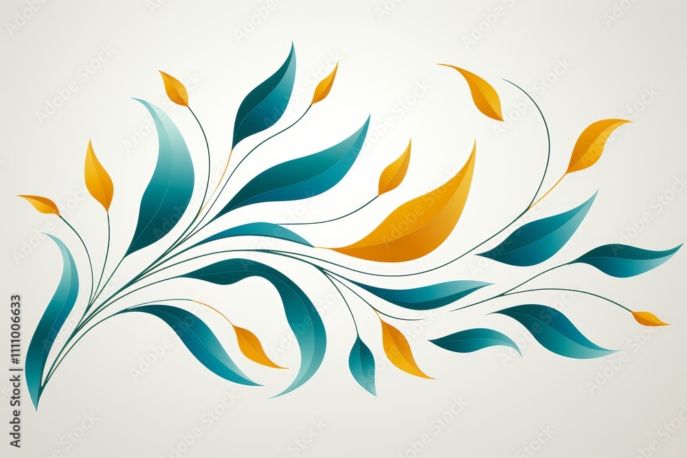 Poster abstract nature minimalist leaf or flower design in two harmonious colors with text space