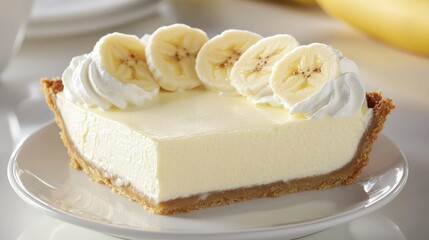 Deliciously Creamy Banana Cream Pie with Whipped Topping and Fresh Banana Slices on a White Plate Ready to Indulge in a Sweet Dessert Experience