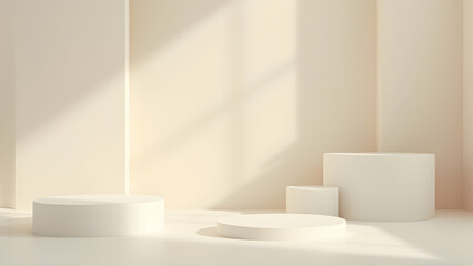 Minimalistic Mockup Background with Geometric Platforms and Soft Light