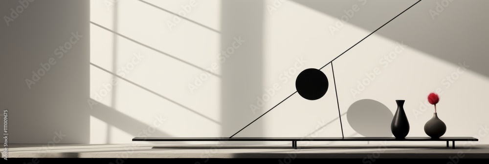 Poster exploring light and shadow in an abstract composition of varied shades of black and dynamic shapes