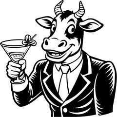 cow with a glass of milk