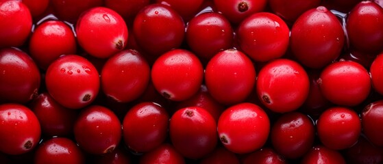 Vibrant Arrangement of Fresh Ripe Cranberries in Close-Up View