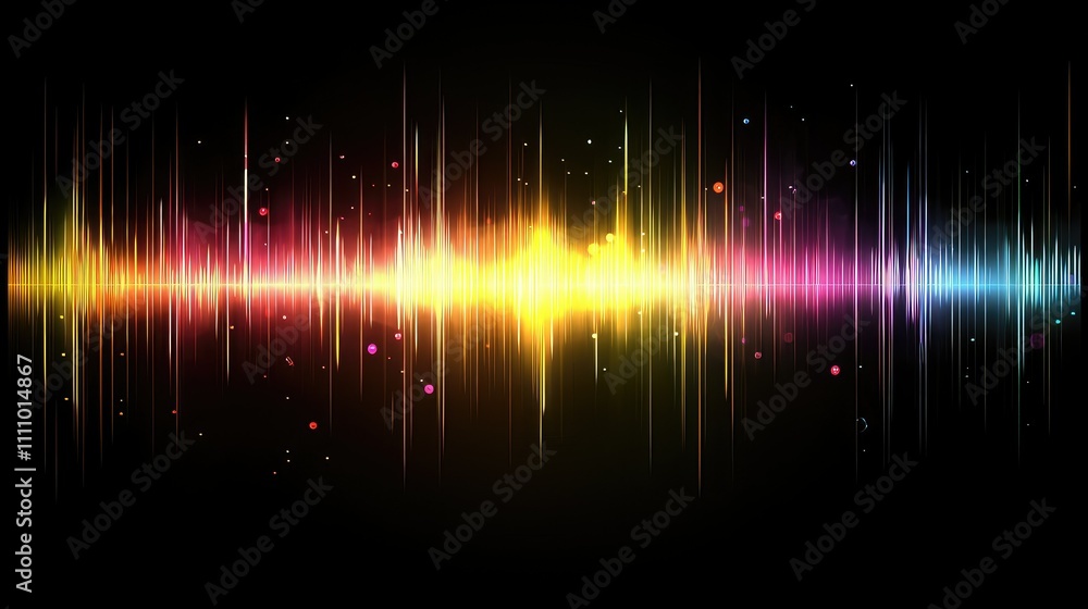 Poster vibrant sound wave illustration with bright colors and dynamic patterns representing music visualiza