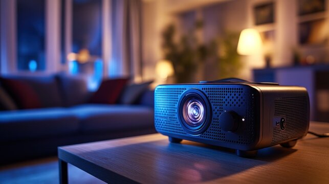 Home Theater Projector on Coffee Table in Living Room