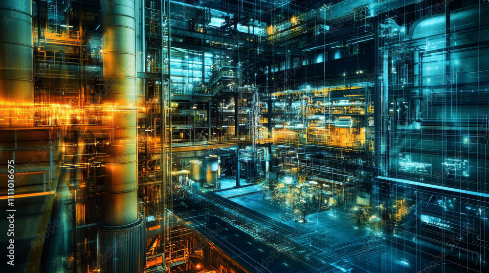 Poster iot smart technology futuristic in industry 4.0 concept, engineer use augmented mixed virtual realit