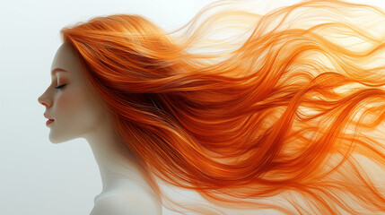 Fototapeta premium Serene Portrait of Woman With Flowing Red Hair in Motion