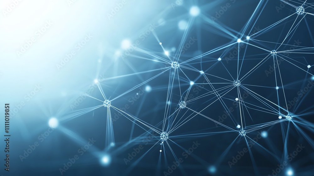 Poster a stunning abstract representation of a digital network with interconnected blue lines and glowing n