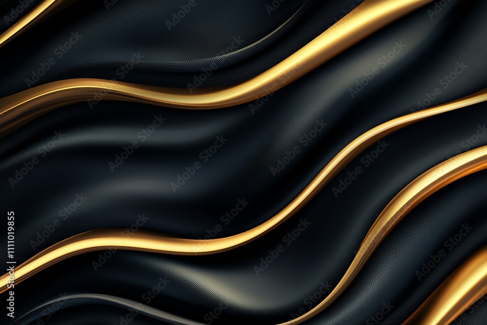 Poster a stunning composition of flowing black fabric embellished with golden waves, creating a luxurious a