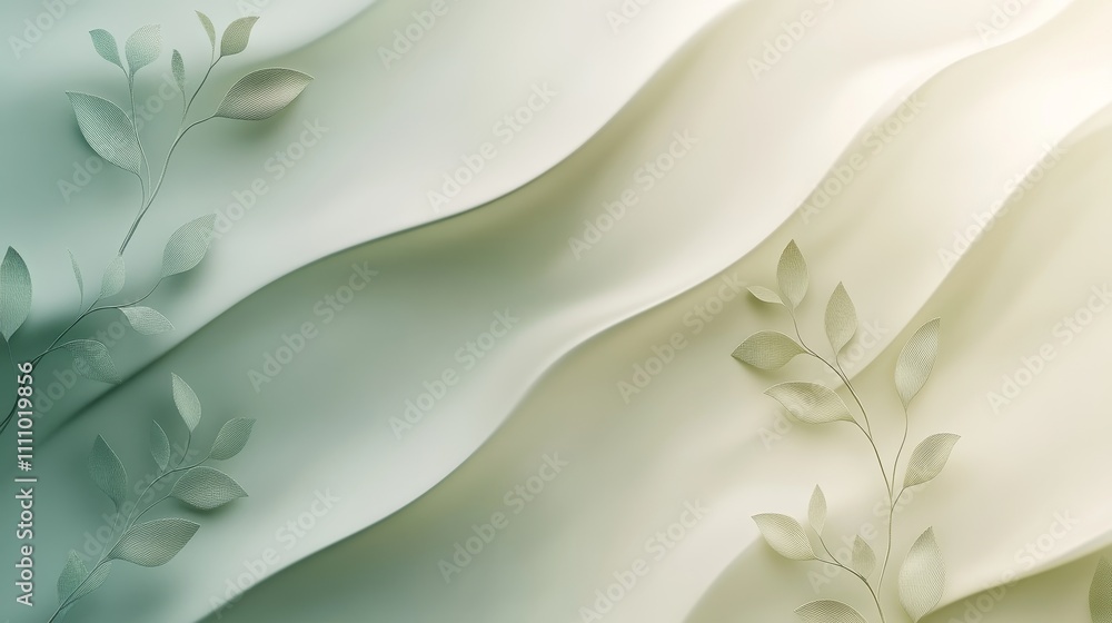 Poster a serene abstract design with flowing waves and subtle leaf motifs, ideal for backgrounds.