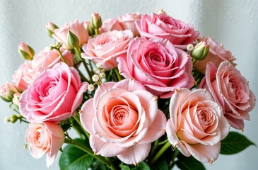 Fototapeta premium Light pink delicate flowers on a light background layout for March 8 International Women's Day